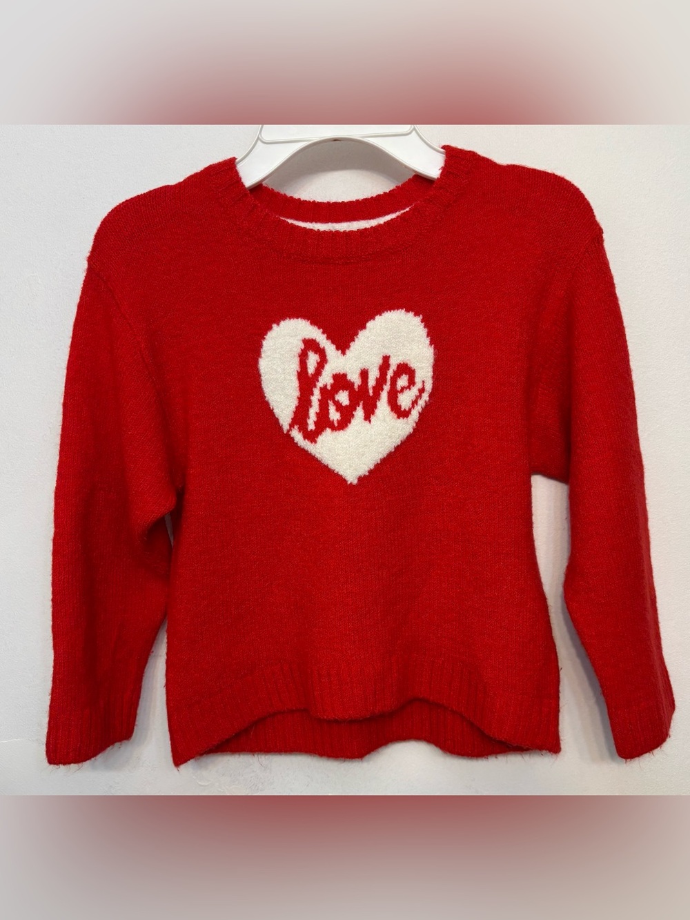 Vince Camuto Red “Love” & White Heart Long Sleeve Knit Sweater Girls Small 6/6x